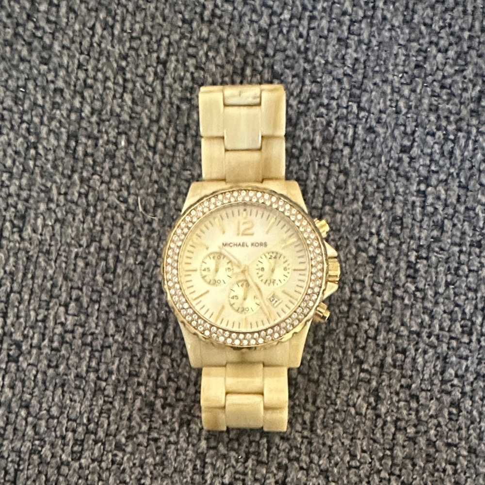 Michael Kors Gold-Tone Watch with Crystal Bezel